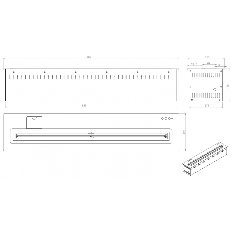 Dimensiones quemador de bioetanol automático RC36
