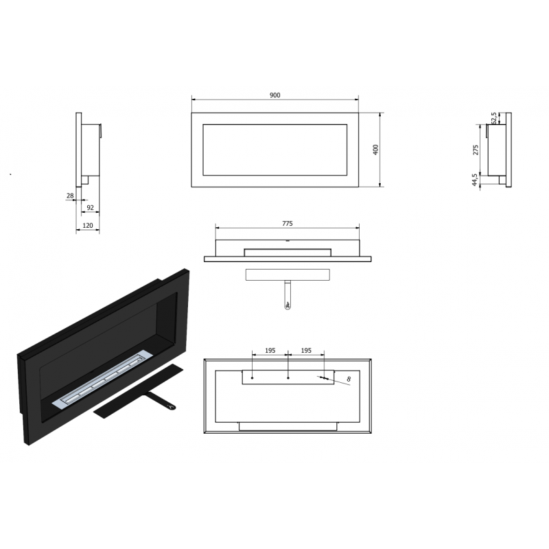 Dimensiones chimenea de bioetanol Murcia