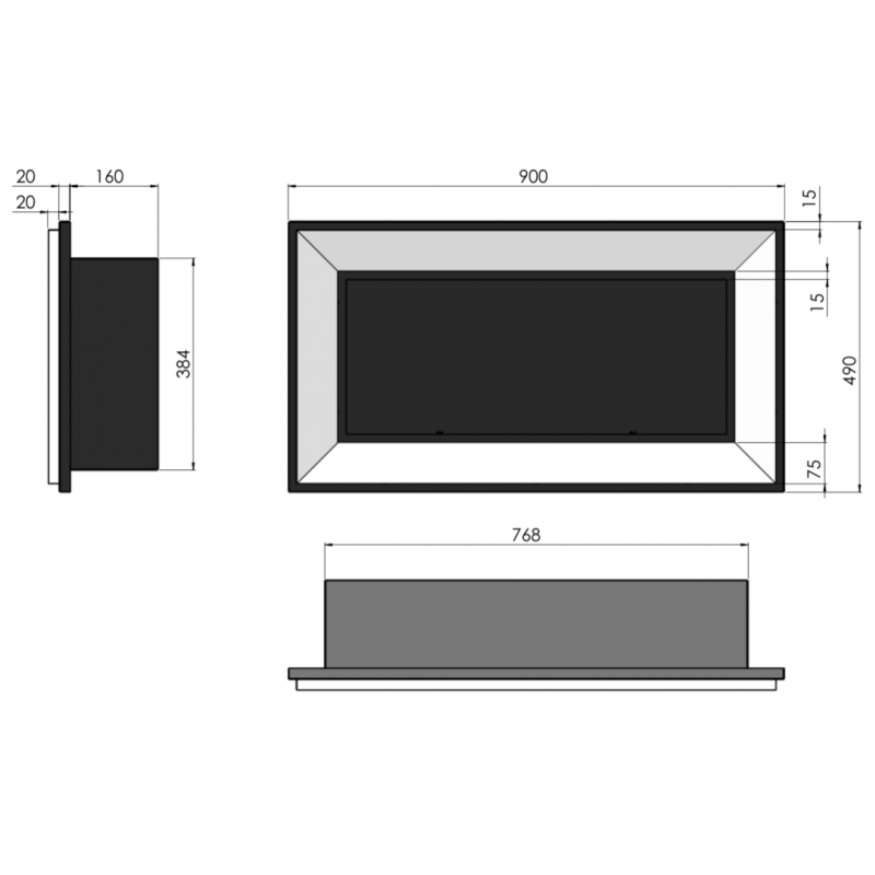 Dimensiones Chimenea bioetanol Simplefire Frame 900