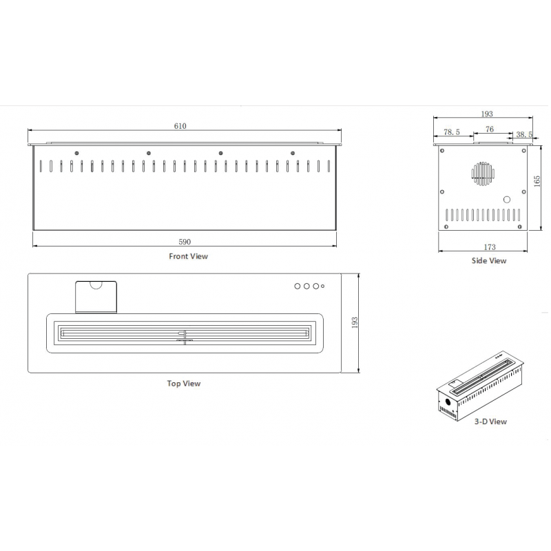 Dimensiones quemador bioetanol automático RC24