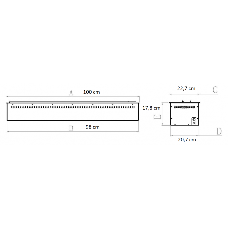Dimensiones Chimenea de vapor de agua VP100