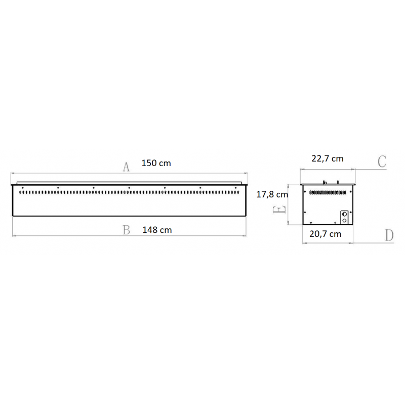 Dimensiones Chimenea de vapor de agua VP150