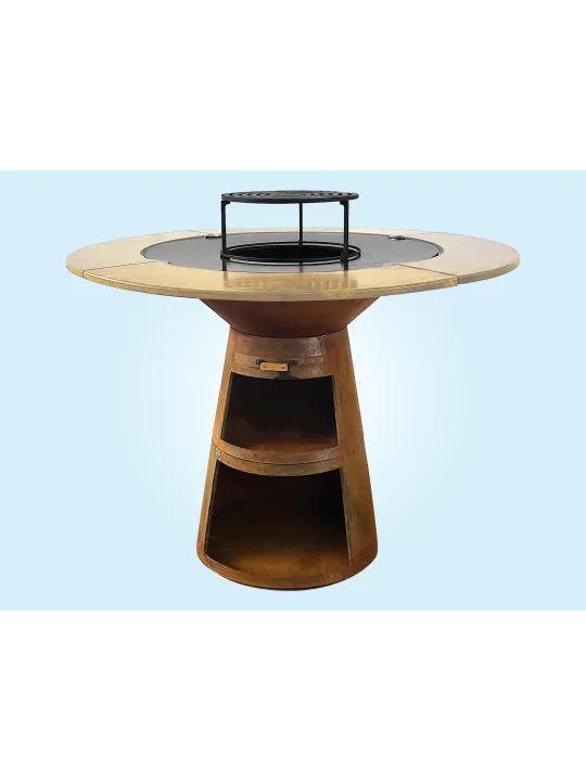Barbacoa redonda en acero corten Purline EFP59CO WOOD - Hogar Comfy