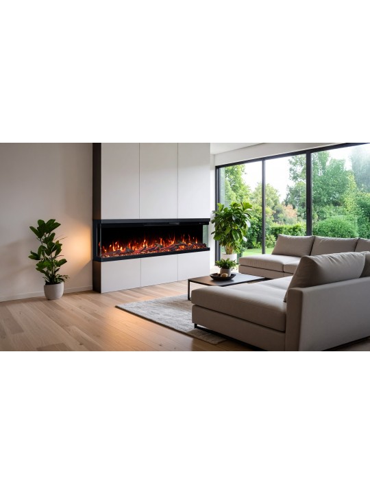 Chimenea eléctrica Unity empotrada con visión a tres cristales