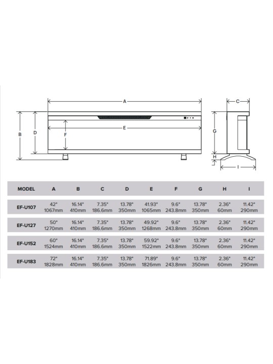 Dimensiones Chimenea Eléctrica Unity