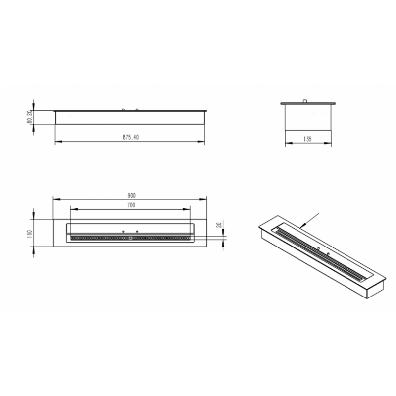 Dimensiones Quemador de bioetanol F9690 de Purline