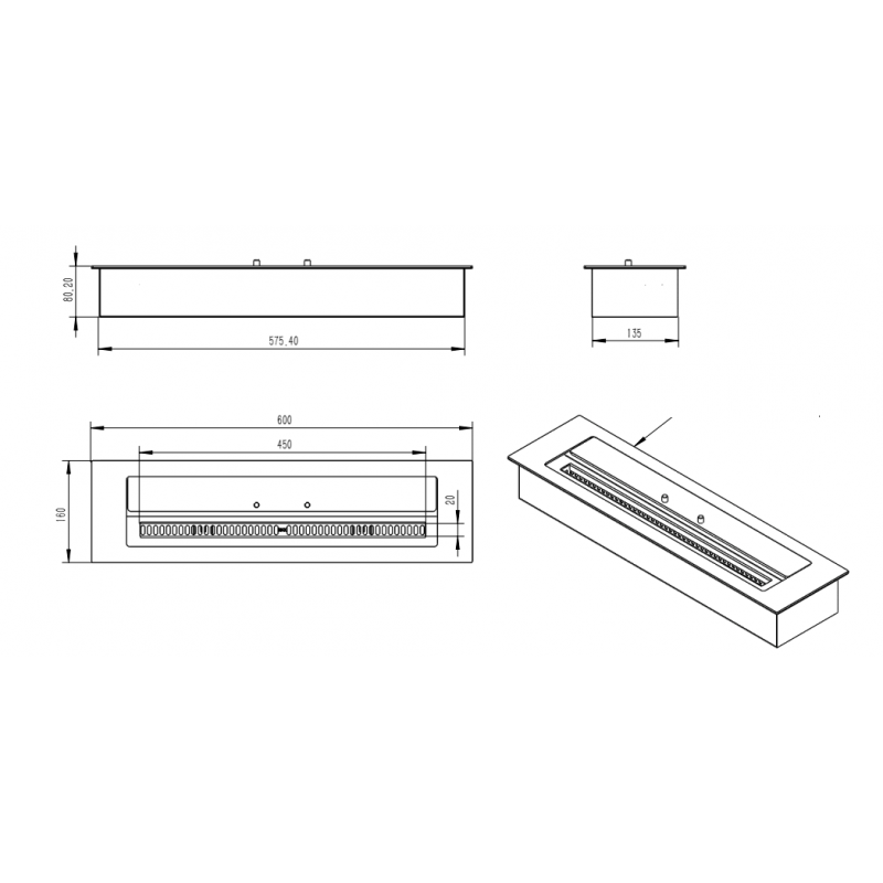 Dimensiones Quemador de bioetanol Purline F9660