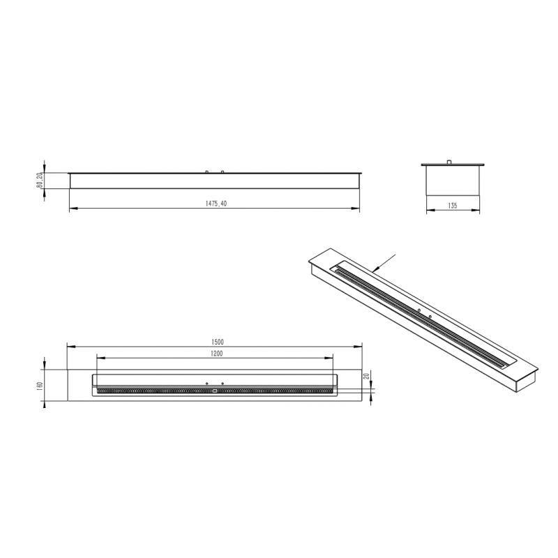 Dimensiones quemador de bioetanol Purline F96150